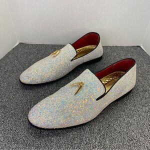 Gentleman's Guru White Glitter Slip On Loafers Dress Shoes Charm Tassels Mens 13